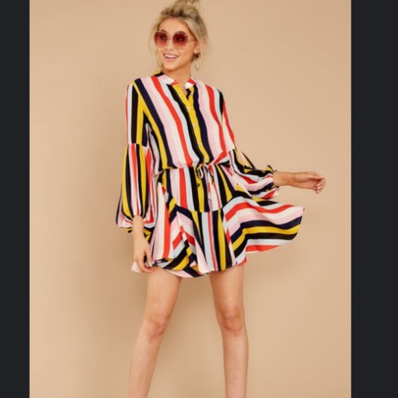 “What They Say” Gold Multi Stripe Dress - Picture 1 of 11